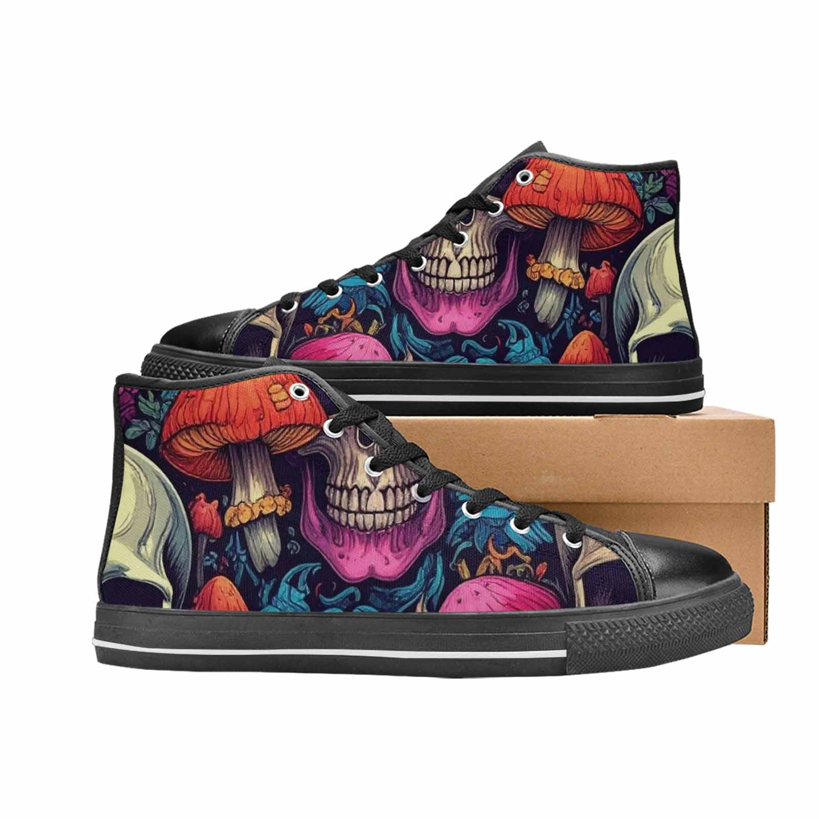 WOMEN'S Mushroom Skull High Top Canvas Cottagecore Sneakers