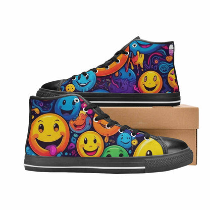 MEN'S Yellow Smiley Face High Top Canvas Dark Academia Custom Shoes