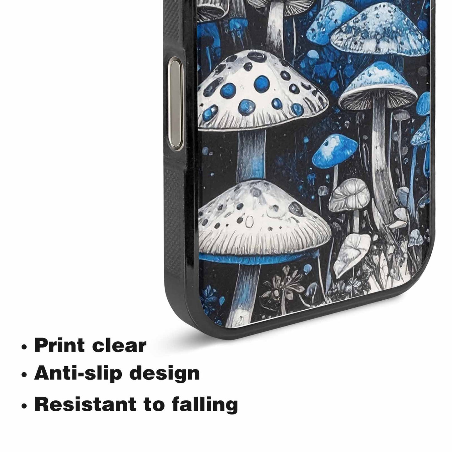 iPhone 15 Pro Max Case — Mushrooms General Black Blue Ink Mushrooms, Customized Protective Case