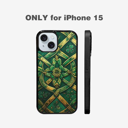 iPhone 15 Case — Irish Celtic Knot Pattern Shamrocks Seamless, Custom Phone Case