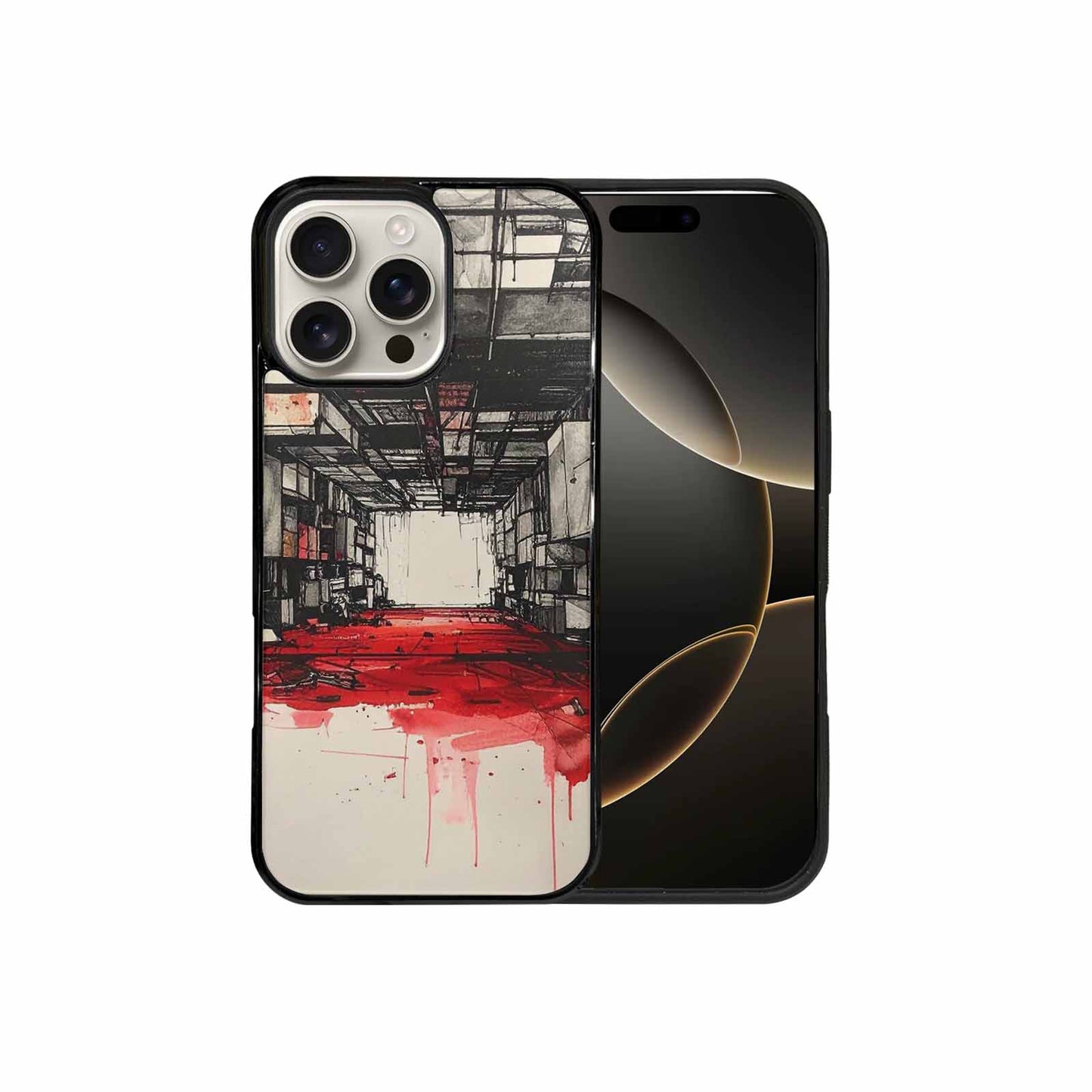 iPhone 16 Pro Max Case — Liminal Space Fragment Black Red Ink, Custom Art Phone Cover
