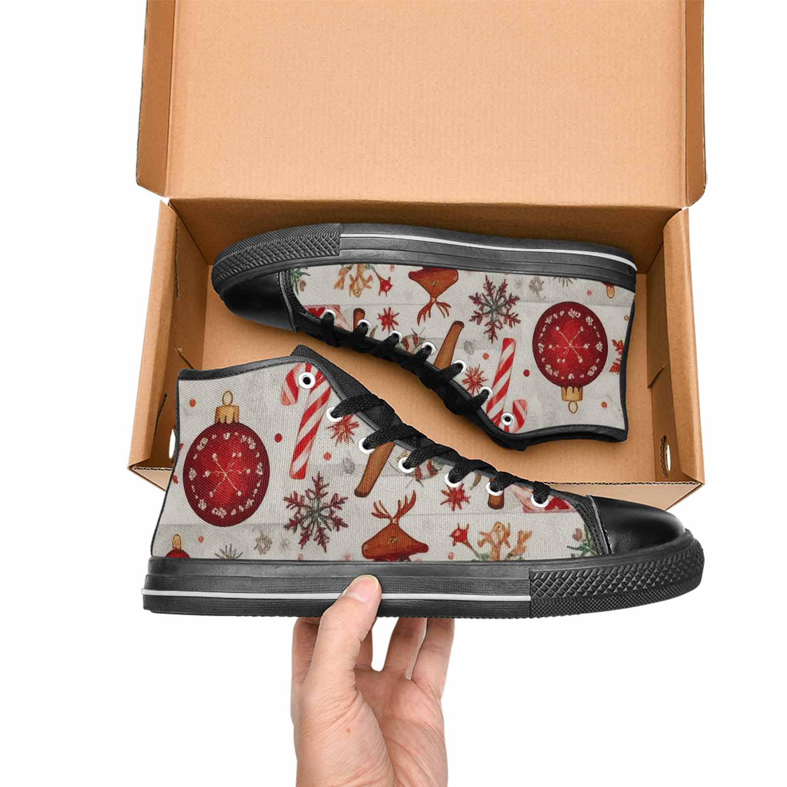 WOMEN'S Christmas Holly Snowflake High Top Canvas Cottagecore Sneakers