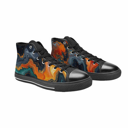 MEN'S Marble Dark High Top Canvas Wallpaper Art Shoes