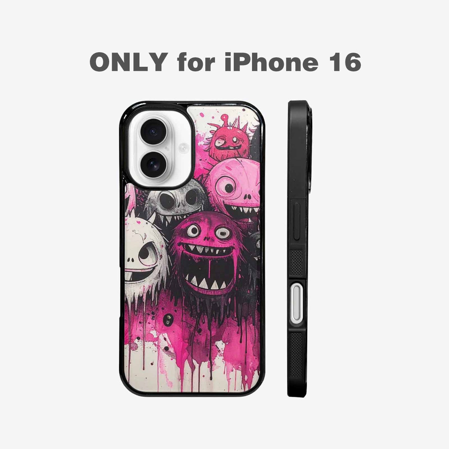 iPhone 16 Case — Monsters General Black Pink Ink Cartoon, Customized Protective Case