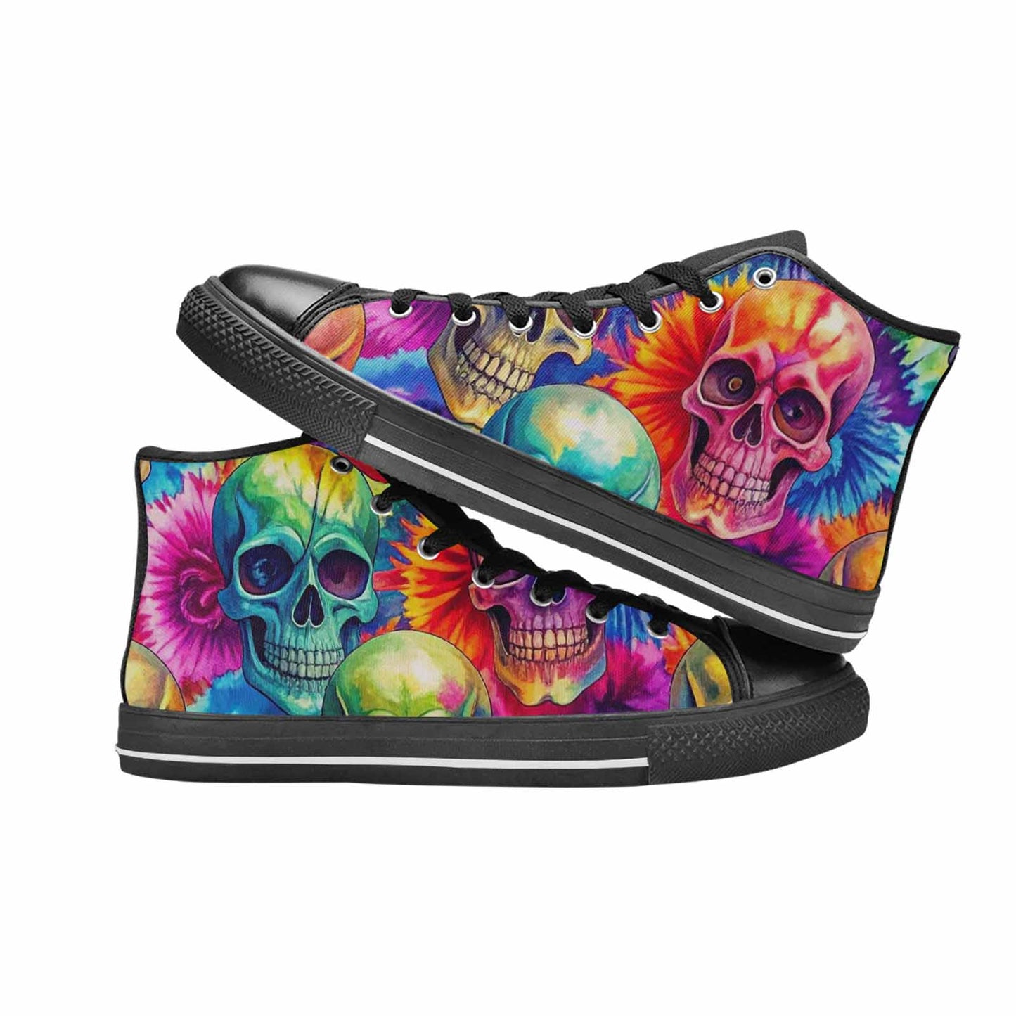 WOMEN'S Tie Dye Skulls Print High Top Canvas Vivid Custom Shoes