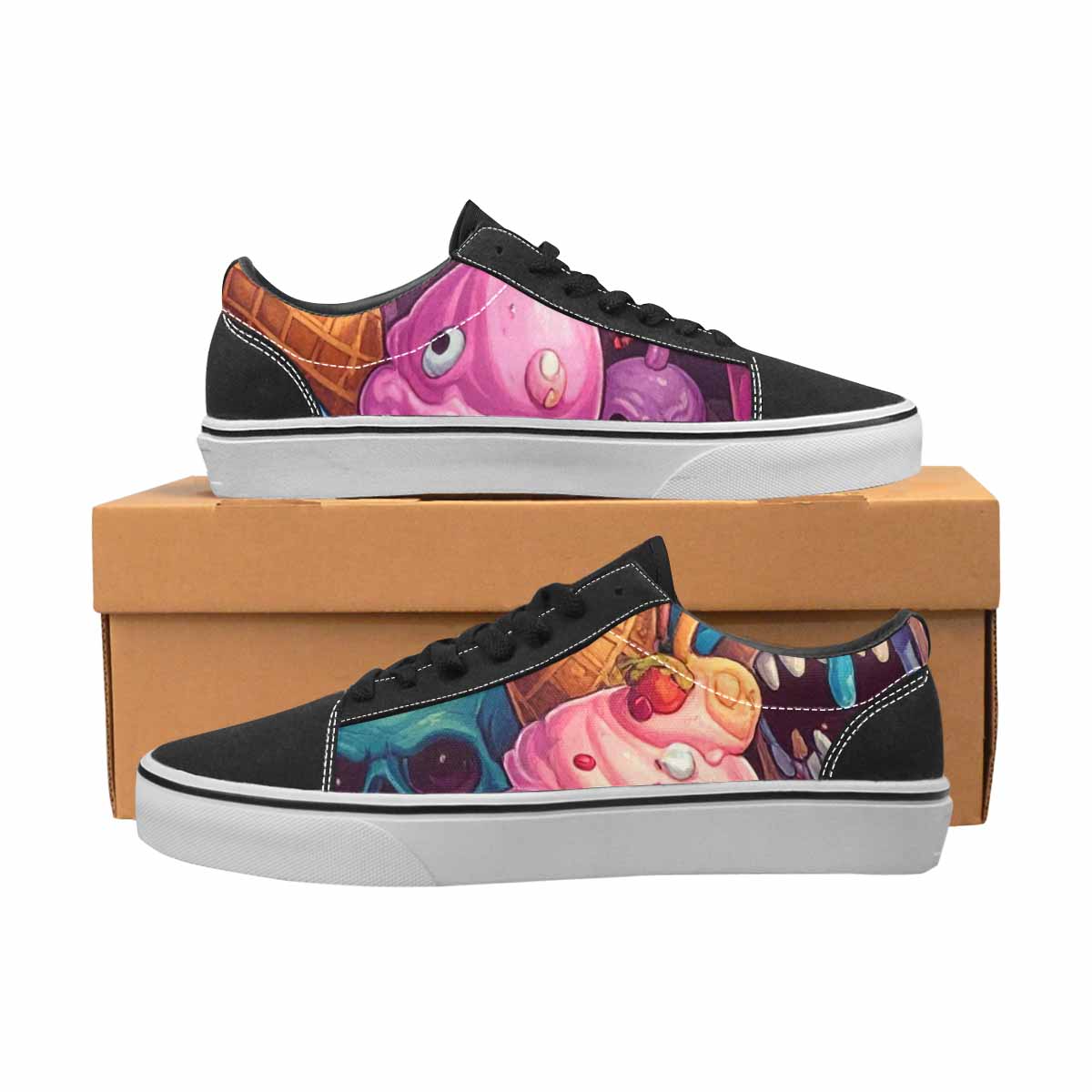 WOMEN'S Ice Cream Monsters  Lace-Up Canvas Melting Art Sneakers