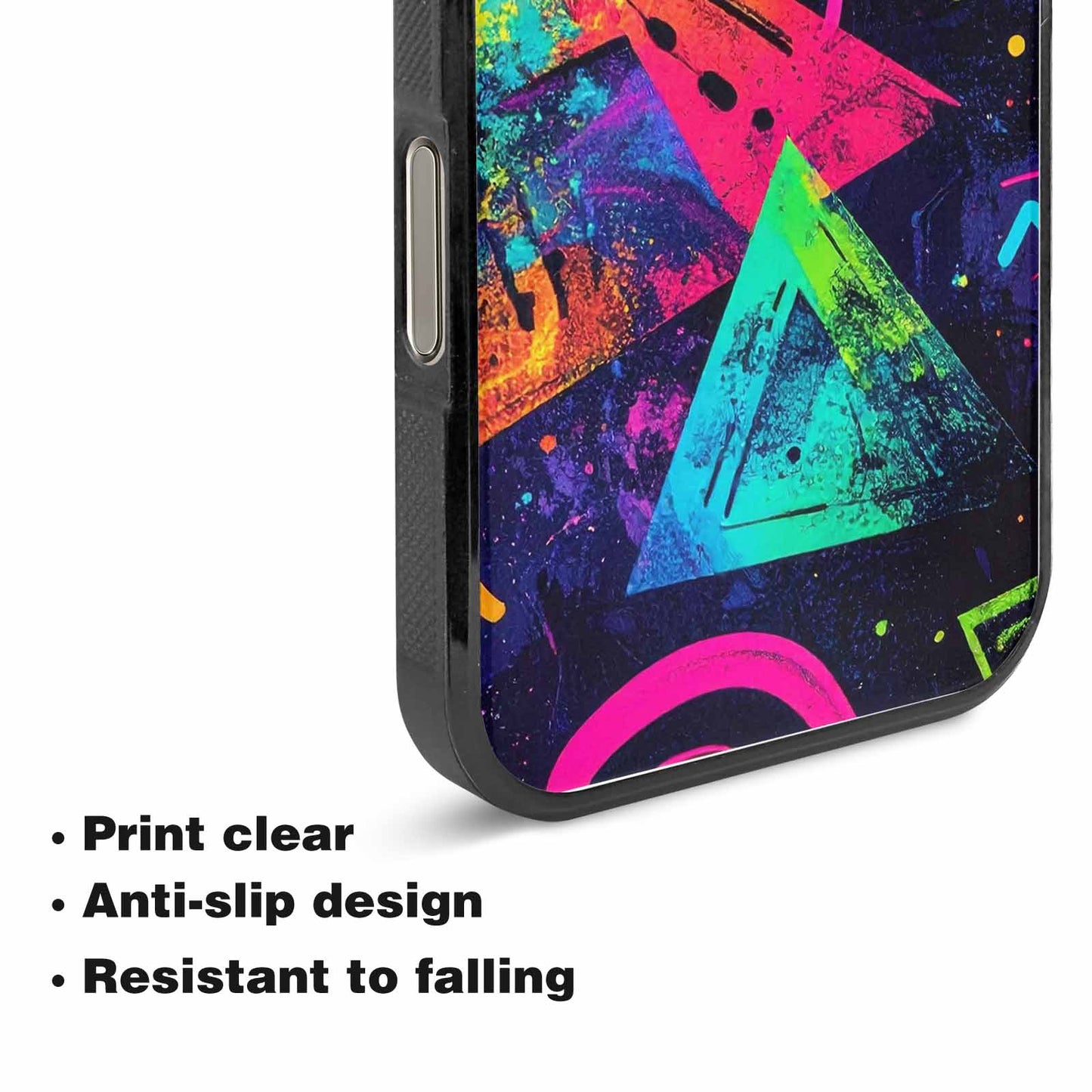 iPhone 15 Pro Max Case — Memphis Squiggles Triangles Dots, Custom Printed Phone Case