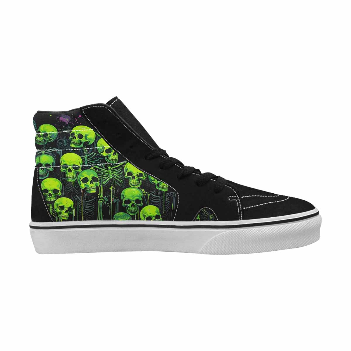 MEN'S Skeletons × Neon Green High Top Canvas Vibrant Chaos Custom Sneakers