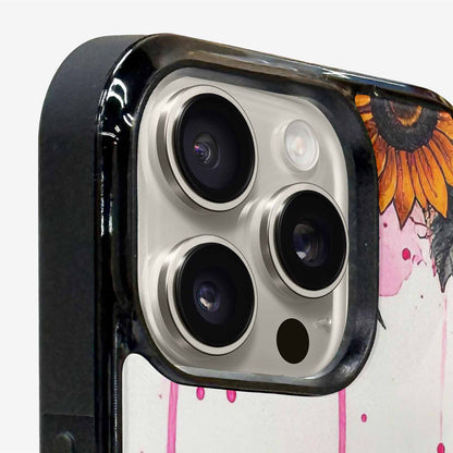 iPhone 15 Pro Max Case — Sunflower Burst Black Pink Ink Sunflowers, Personalized Phone Case