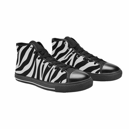 WOMEN'S Zebra Print Black White High Top Canvas Cottagecore Custom Shoes