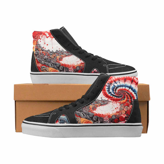 WOMEN'S Tie Dye Black & Red Ink High Top Canvas Boutique Vivid Sneakers
