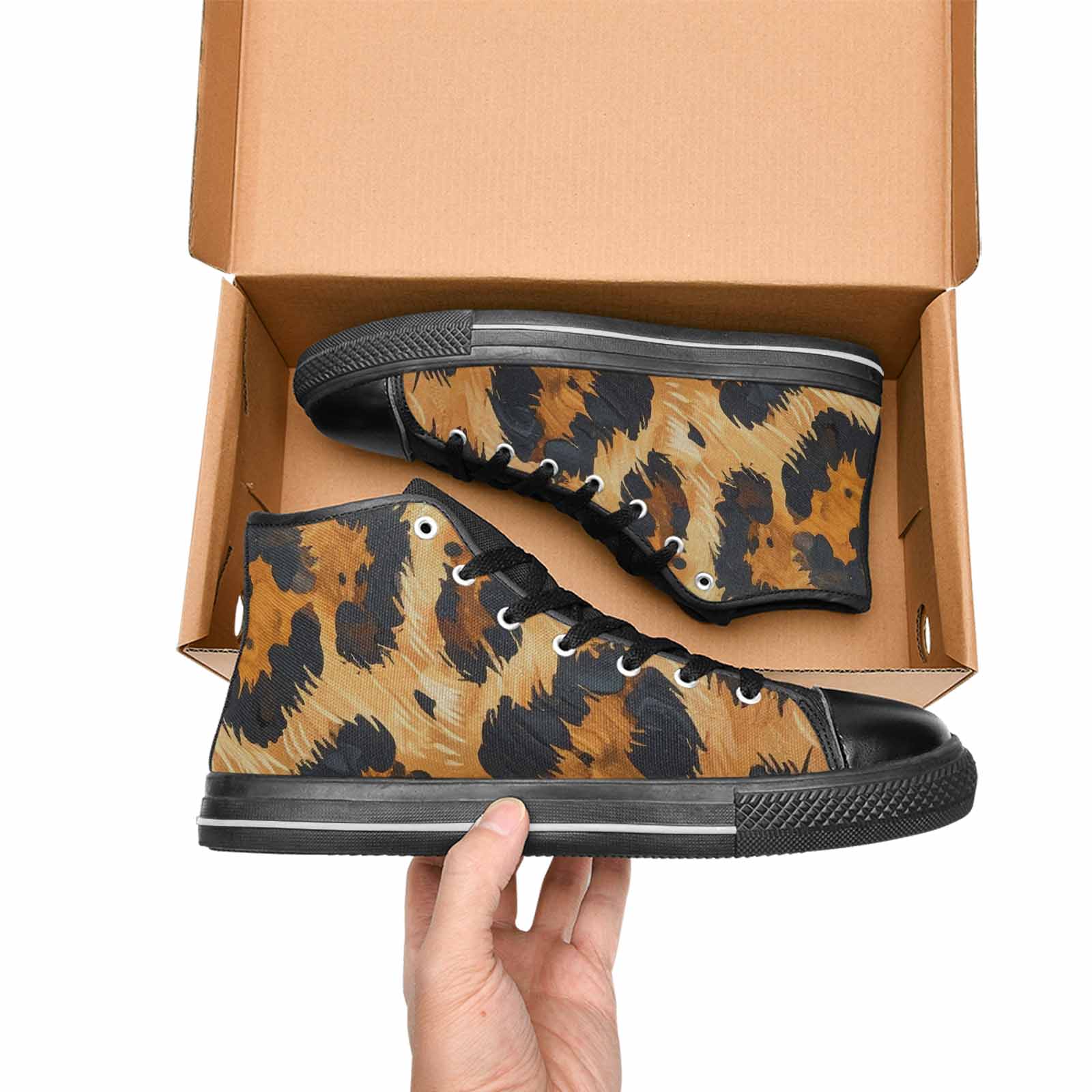 WOMEN'S Leopard Soft Airbrush Gradient High Top Canvas Wallpaper Art Custom Sneakers