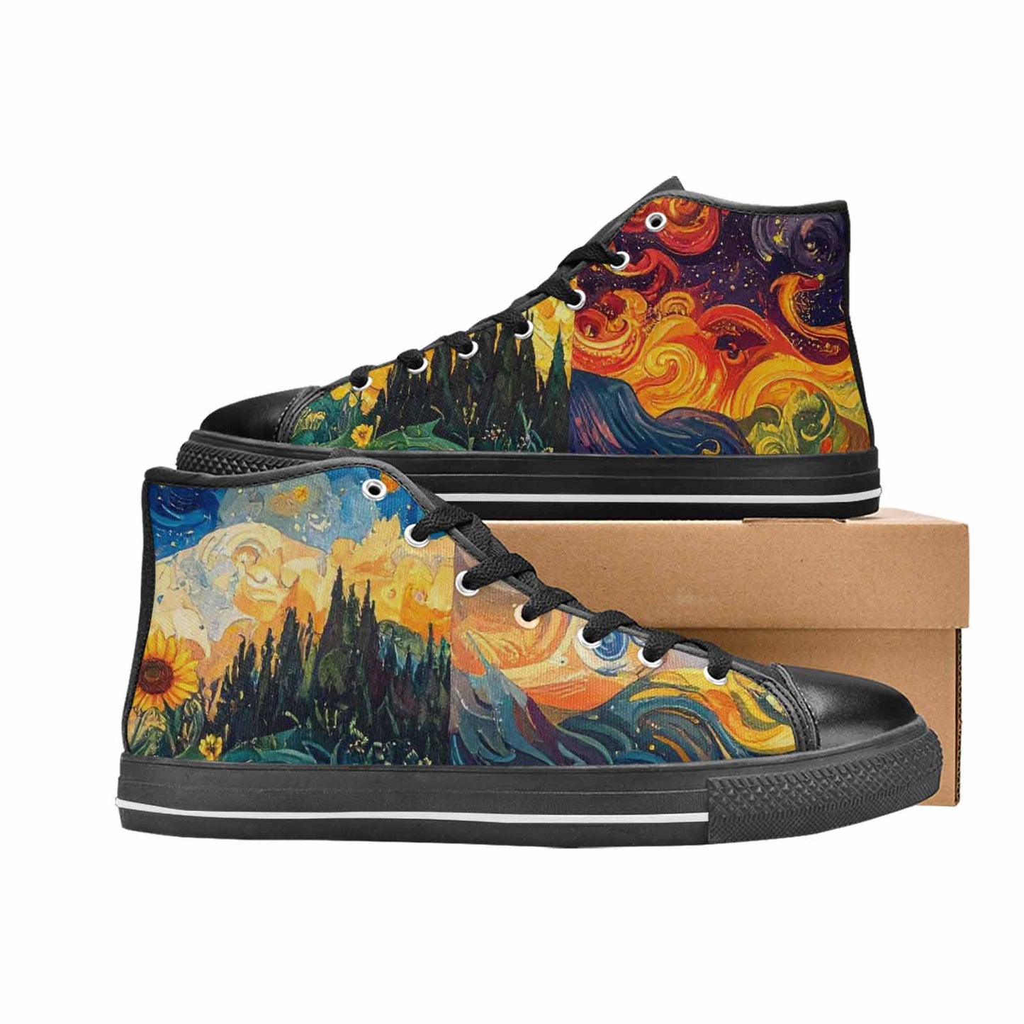 MEN'S Van Gogh-Style Swirl High Top Canvas Surreal Custom Sneakers