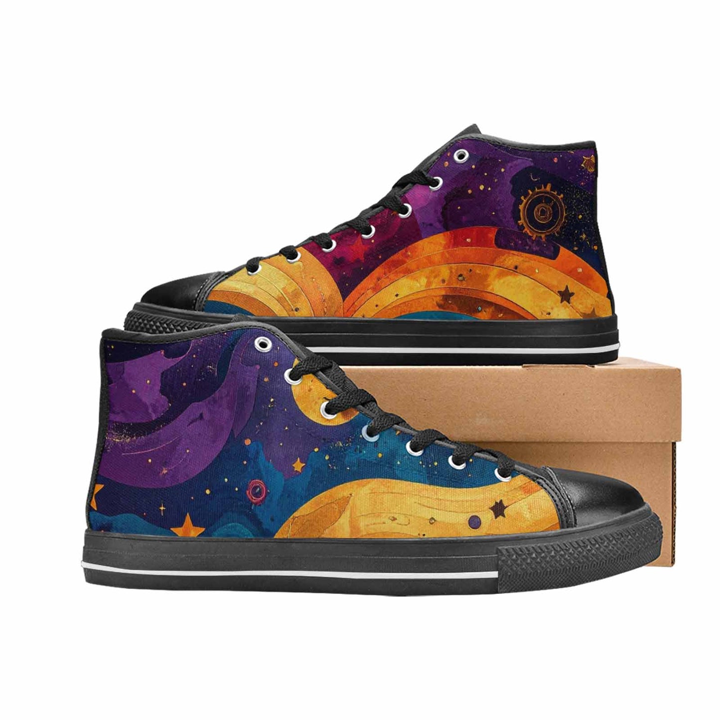 WOMEN'S Steampunk Galaxy High Top Canvas Neon Fantasy Shoes