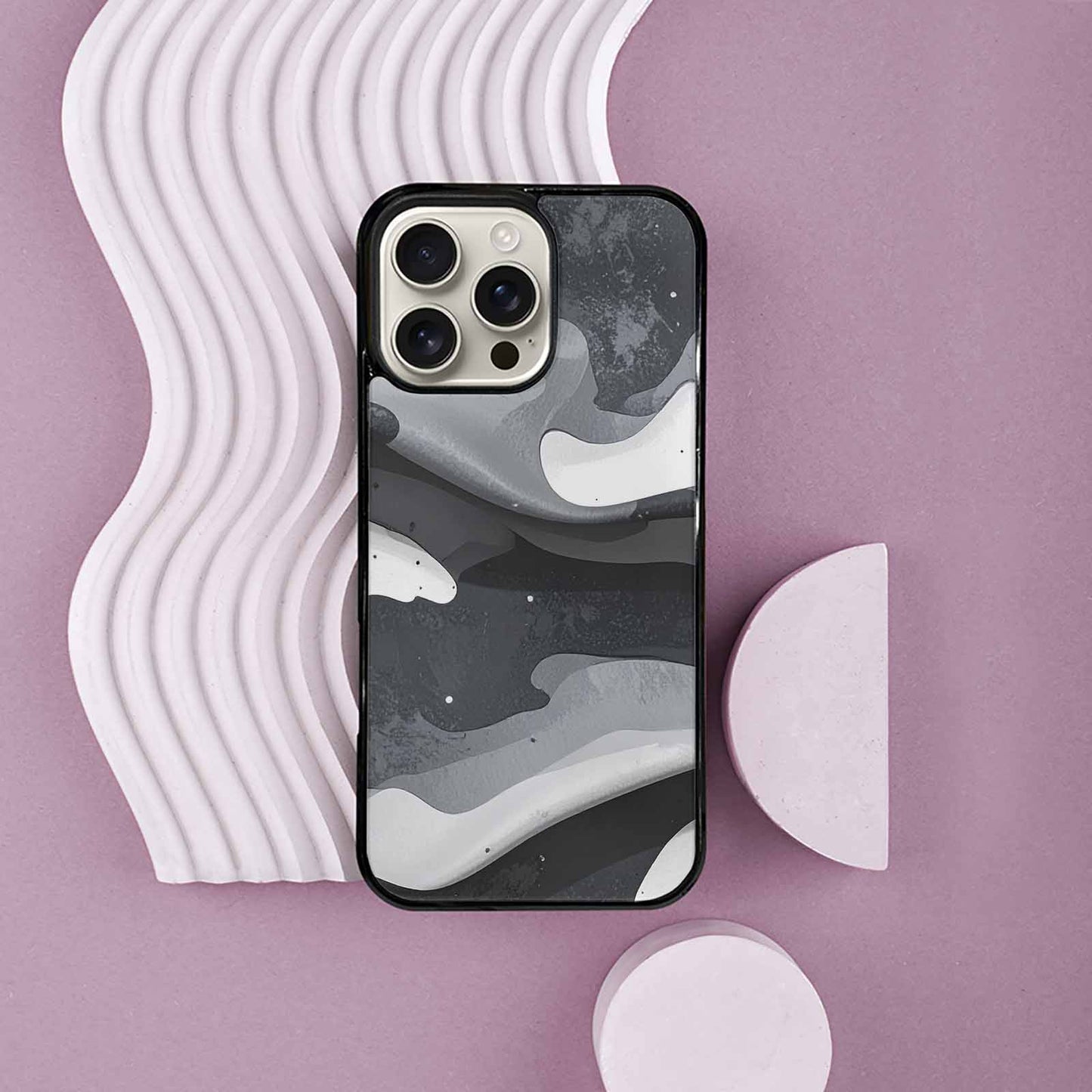 iPhone 16 Pro Max Case — Grey Camo Print, Custom Designed Case Cover