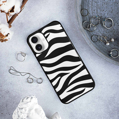 iPhone 16 Plus Case — Zebra Print Black White, Custom Designed Case Cover