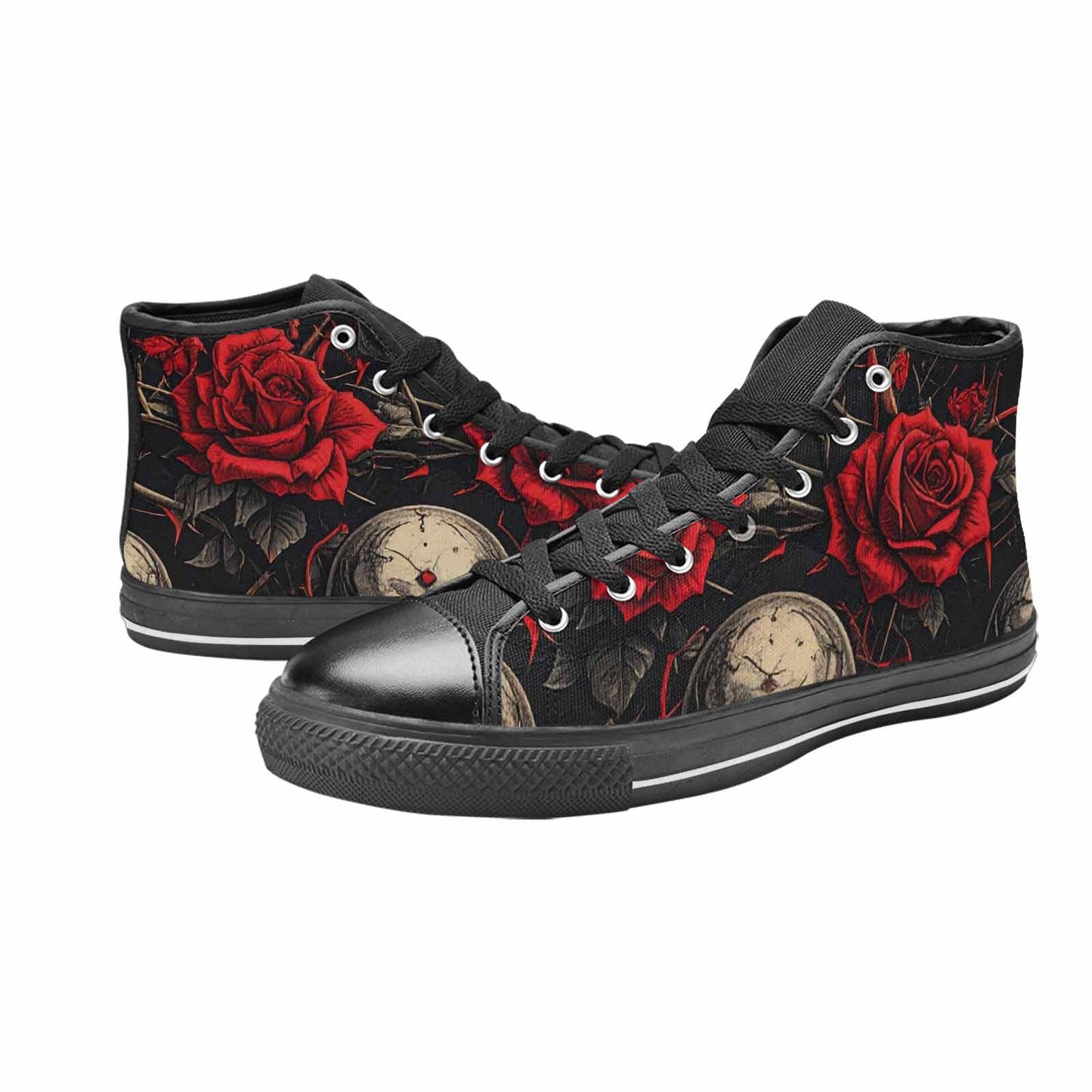 MEN'S Gothic Skulls Roses High Top Canvas Wallpaper Art Sneakers