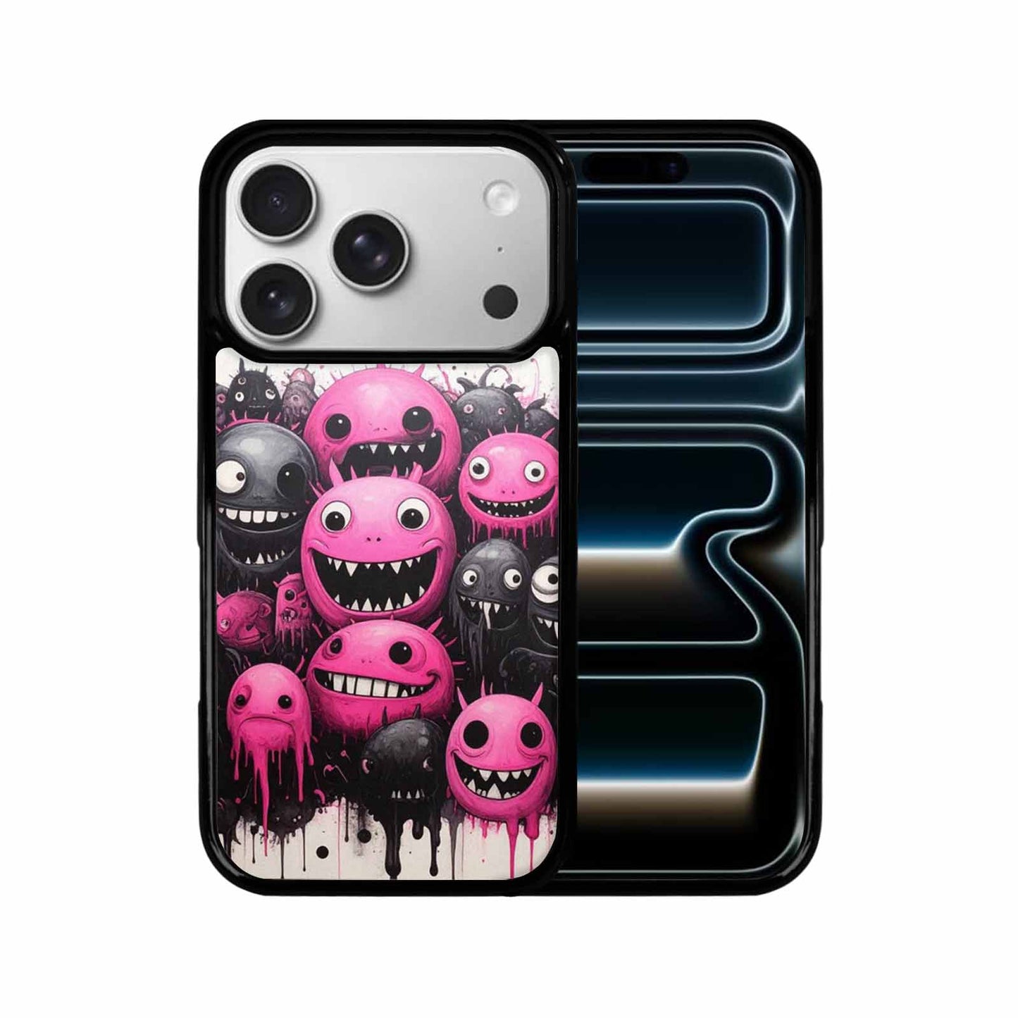 iPhone 17 Pro Case — Black Pink Ink Monsters General Cartoon, Custom Made Phone Cover