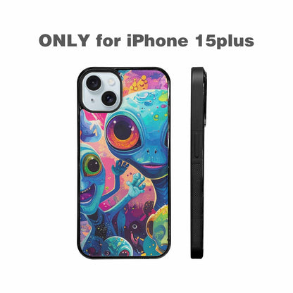 iPhone 15 Plus Case — Cartoon Alien Characters, Custom Print Case Cover