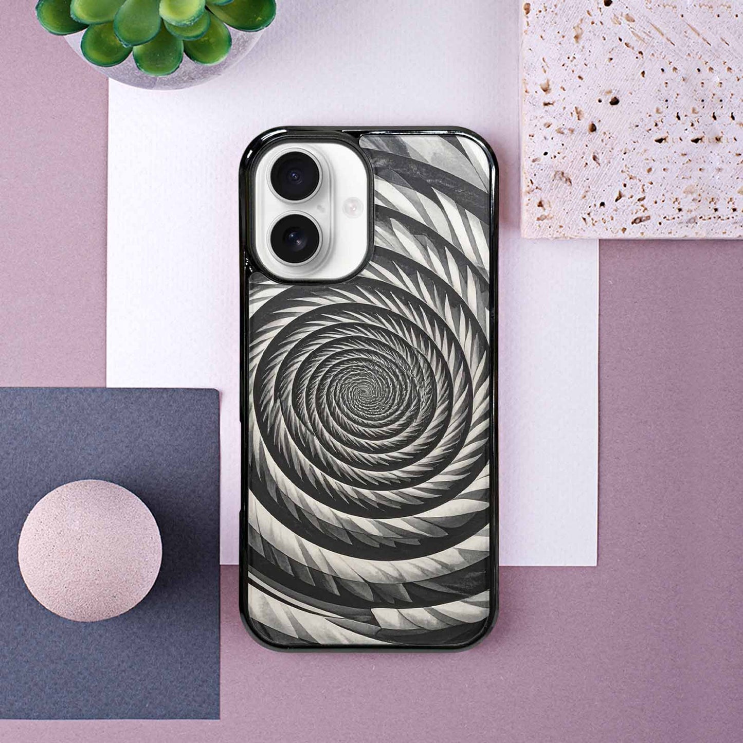 iPhone 16 Case — Hypnotic Spiral Optical Illusion Motif High, Custom Designed Case Cover