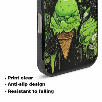 iPhone 16 Pro Max Case — Ice Cream Motif Black Green Ink, Custom Designed Case Cover