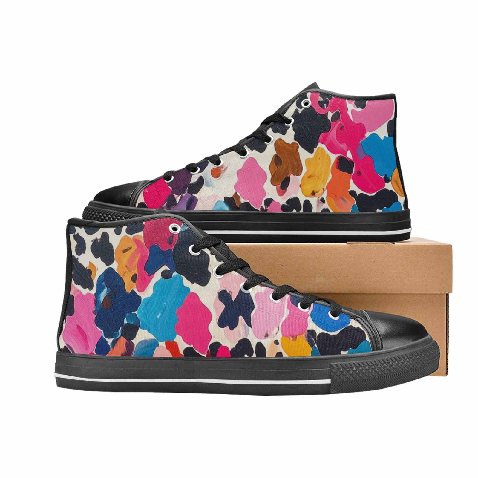 WOMEN'S Cow Animal Print High Top Canvas Grunge Shoes
