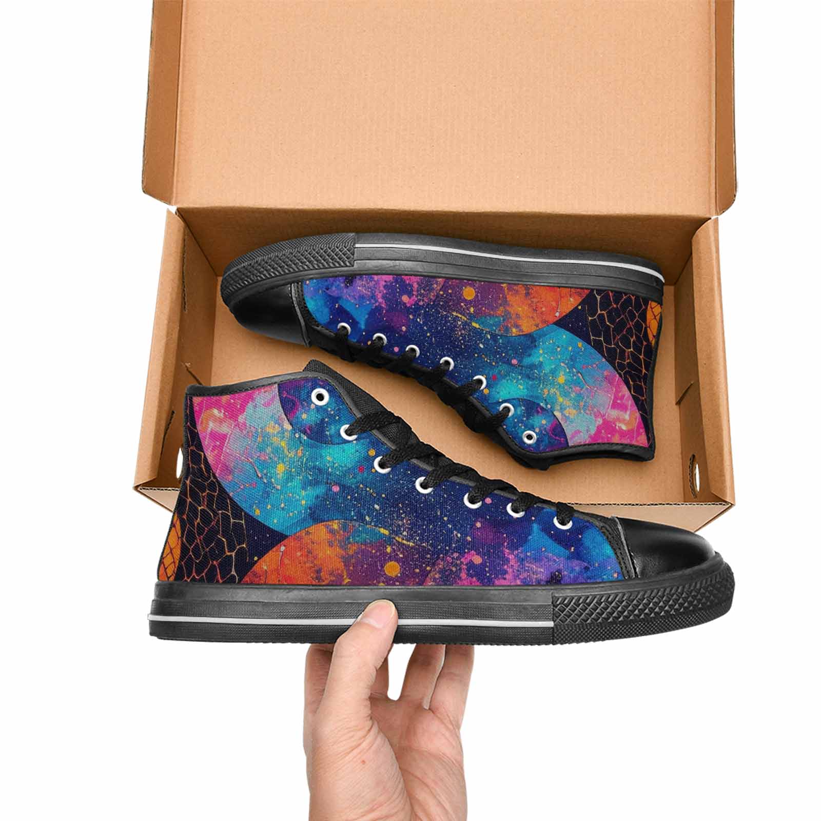 MEN'S Galaxy Snake Print High Top Canvas Vibrant Chaos Sneakers
