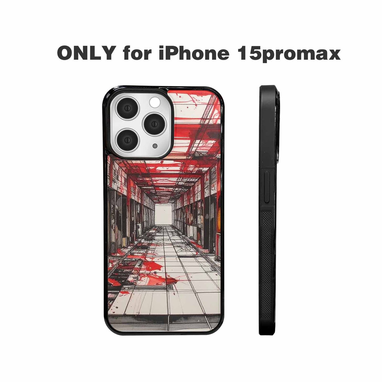 iPhone 15 Pro Max Case — Liminal Space Fragment Black Red Ink, Unique Phone Case Design
