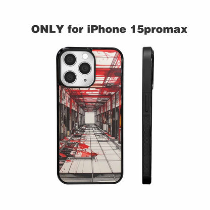 iPhone 15 Pro Max Case — Liminal Space Fragment Black Red Ink, Unique Phone Case Design