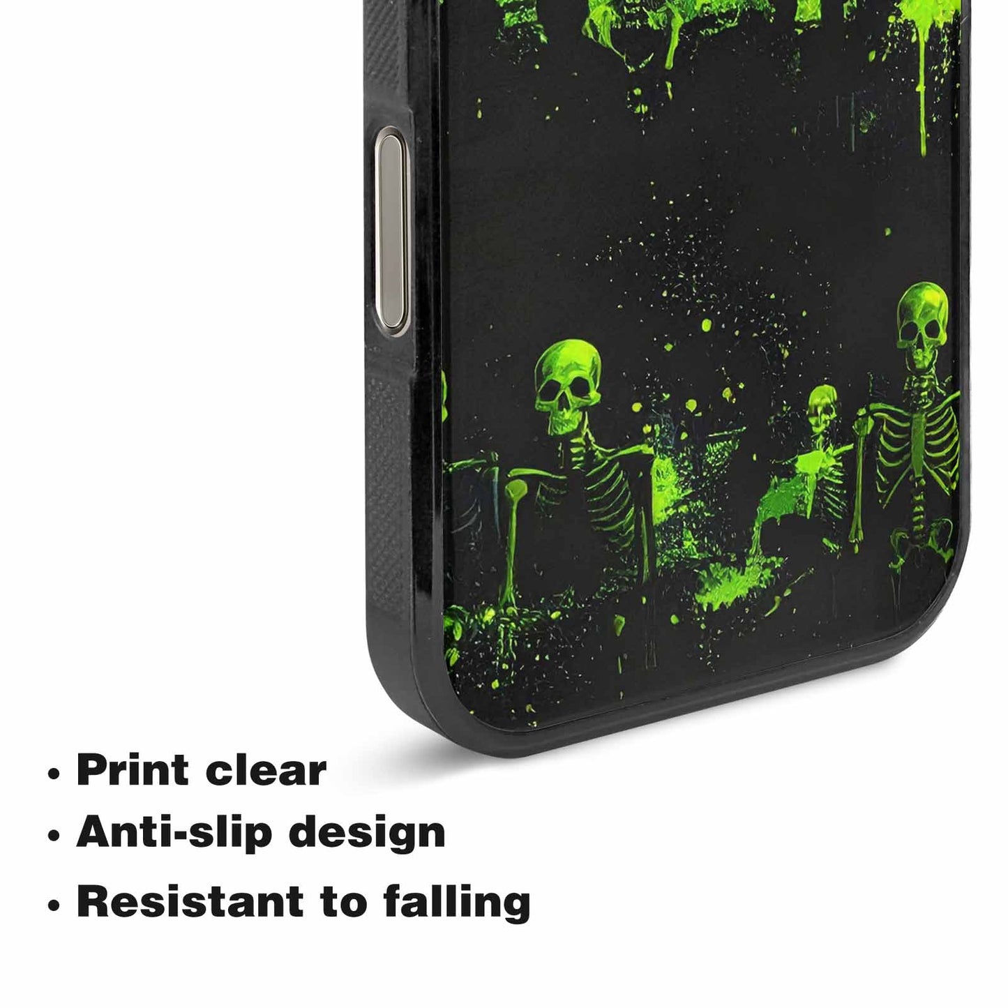 iPhone 16 Pro Max Case — Skeletons Neon Green Glow Skeletons Pattern, Unique Phone Case Design