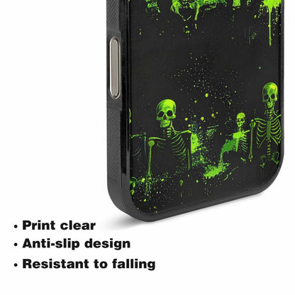 iPhone 16 Pro Max Case — Skeletons Neon Green Glow Skeletons Pattern, Unique Phone Case Design