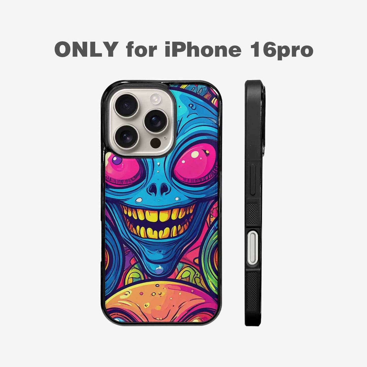 iPhone 16 Pro Case — Alien Ufo Cartoon Art Pattern Groovy, Custom Printed Phone Case
