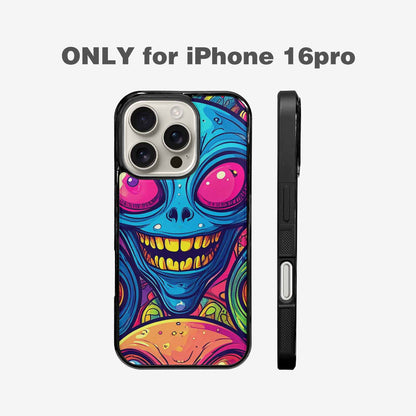iPhone 16 Pro Case — Alien Ufo Cartoon Art Pattern Groovy, Custom Printed Phone Case