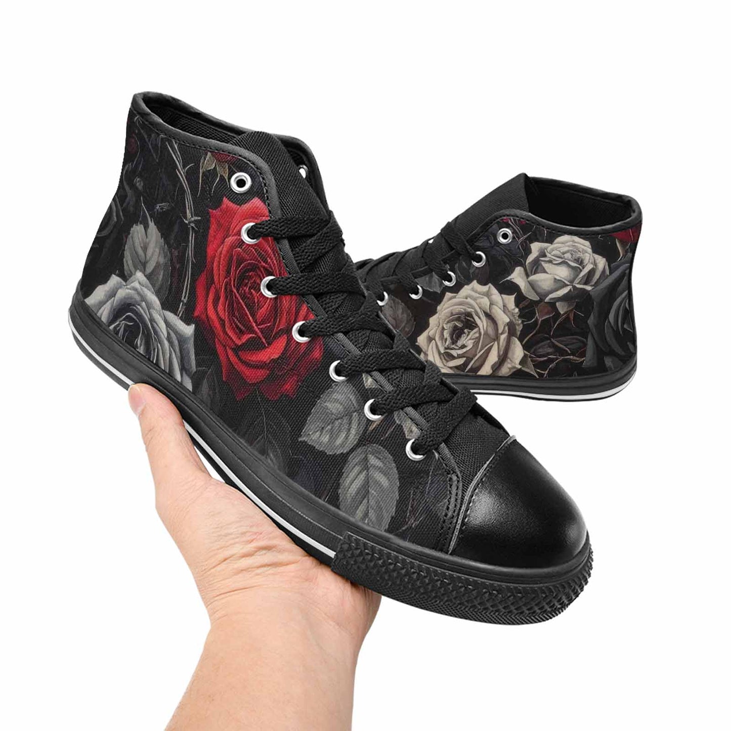 MEN'S Black Gothic Rose High Top Canvas Surreal Shoes