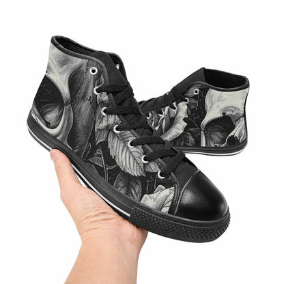 MEN'S Skulls Roses Pen Ink High Top Canvas Surreal Custom Sneakers