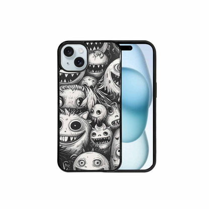 iPhone 15 Plus Case — Black And White Monster Face Collage, Custom Phone Case