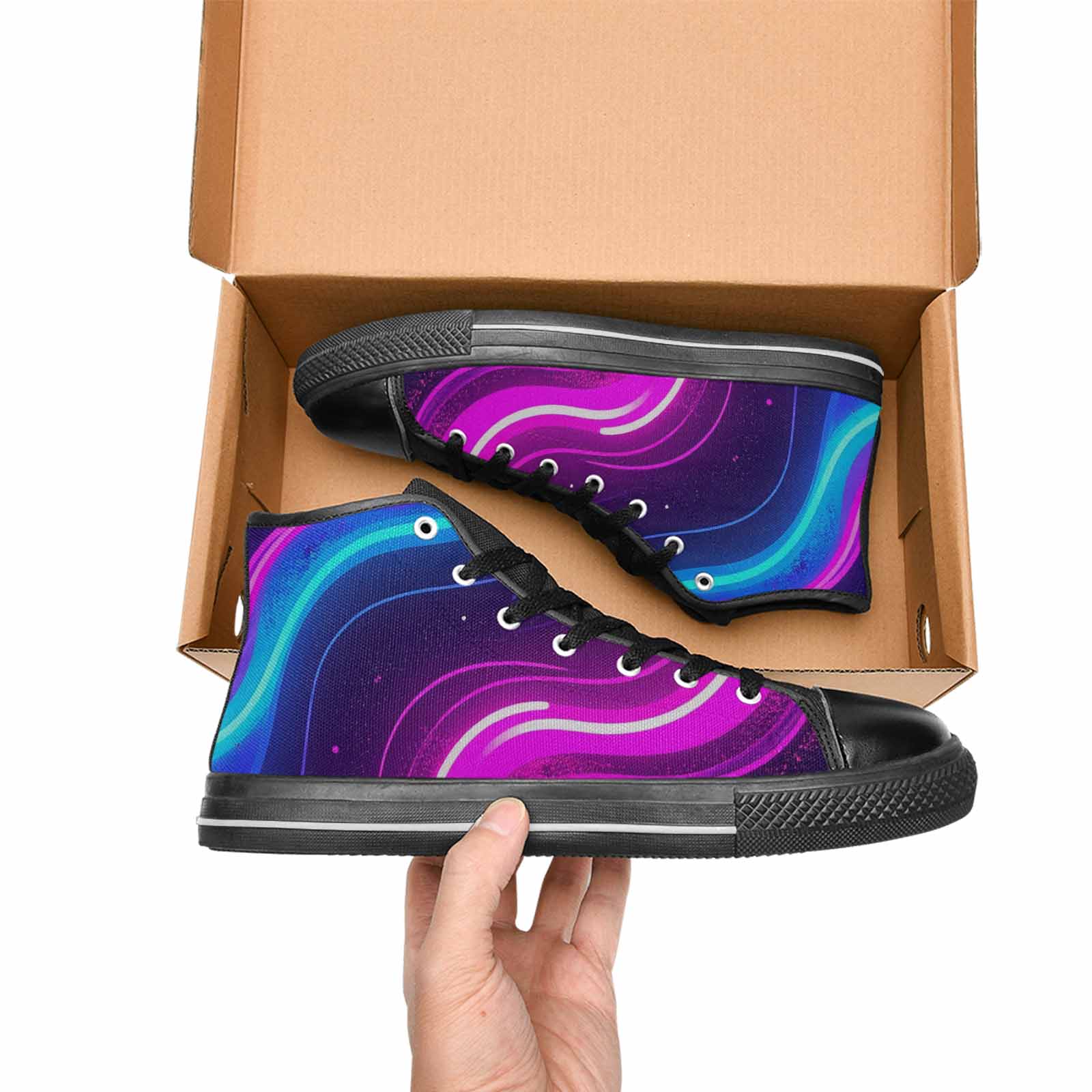 WOMEN'S 80S Neon Cartoon High Top Canvas Surreal Custom Sneakers