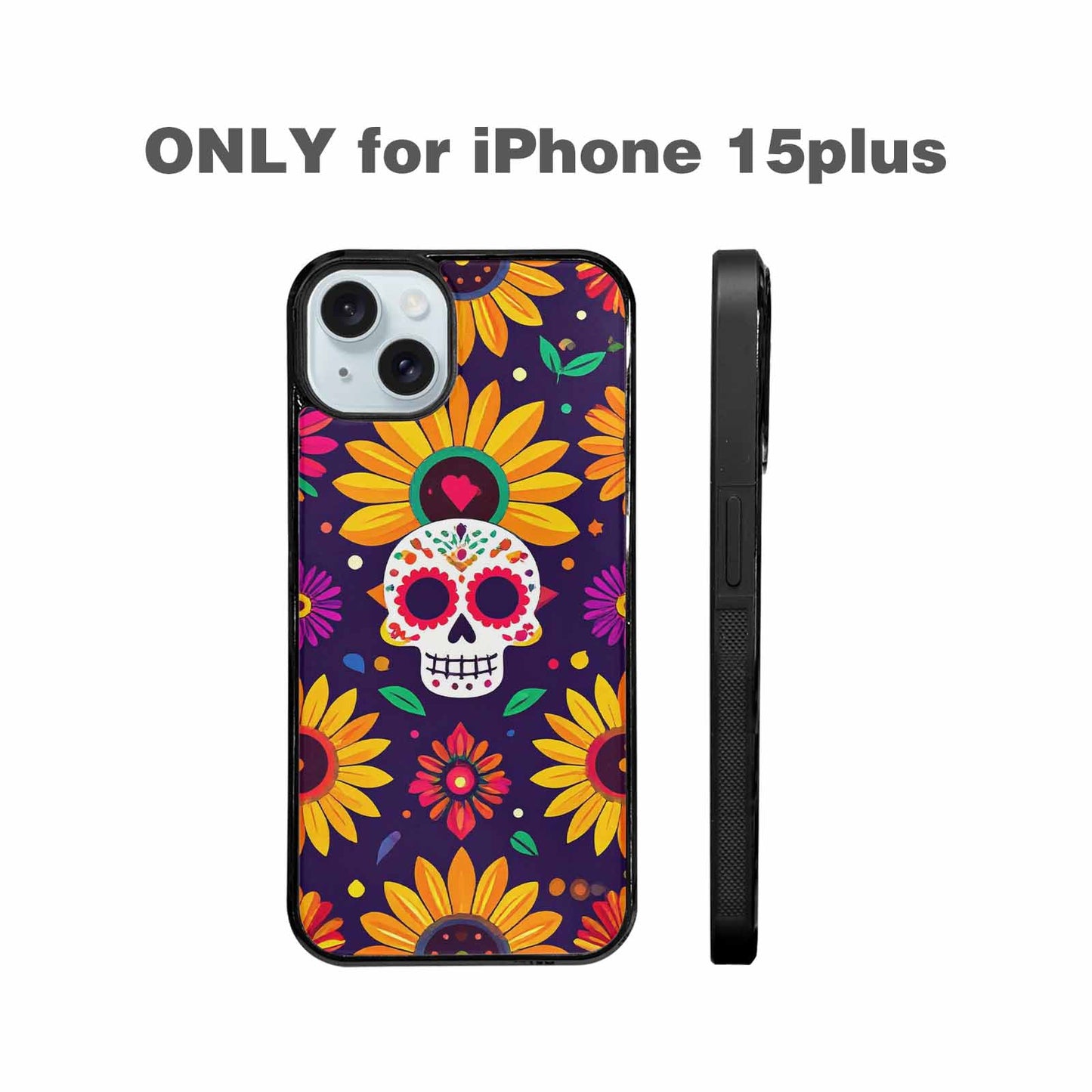 iPhone 15 Plus Case — Sunflowers Hundreds Of Skulls Art Seamless, Unique Phone Case Design