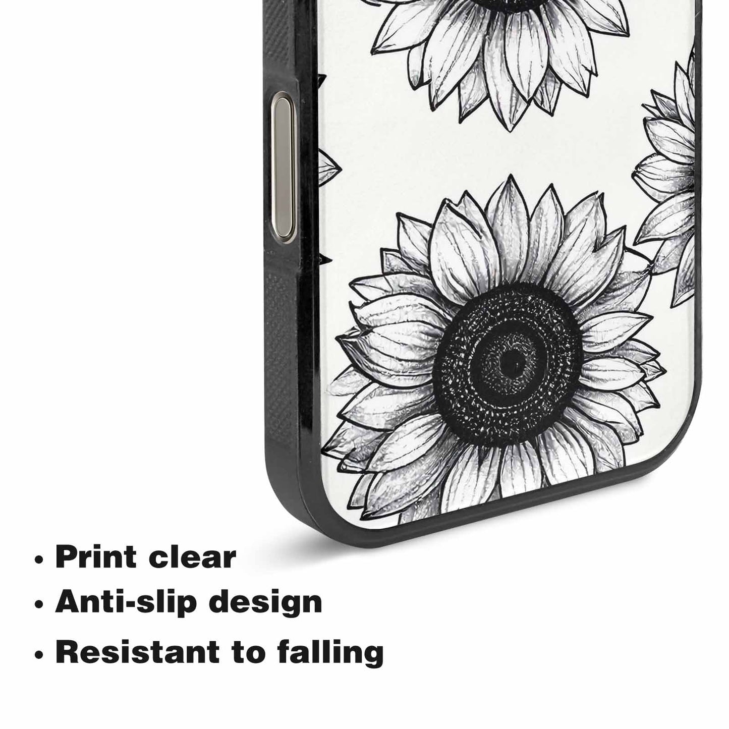 iPhone 16 Pro Case — Minimalist Black Line Art Sunflowers On, Personalized Phone Case