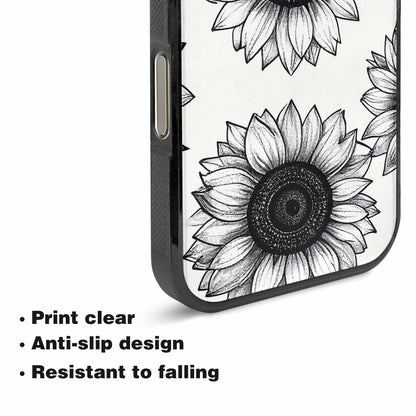 iPhone 16 Pro Case — Minimalist Black Line Art Sunflowers On, Personalized Phone Case