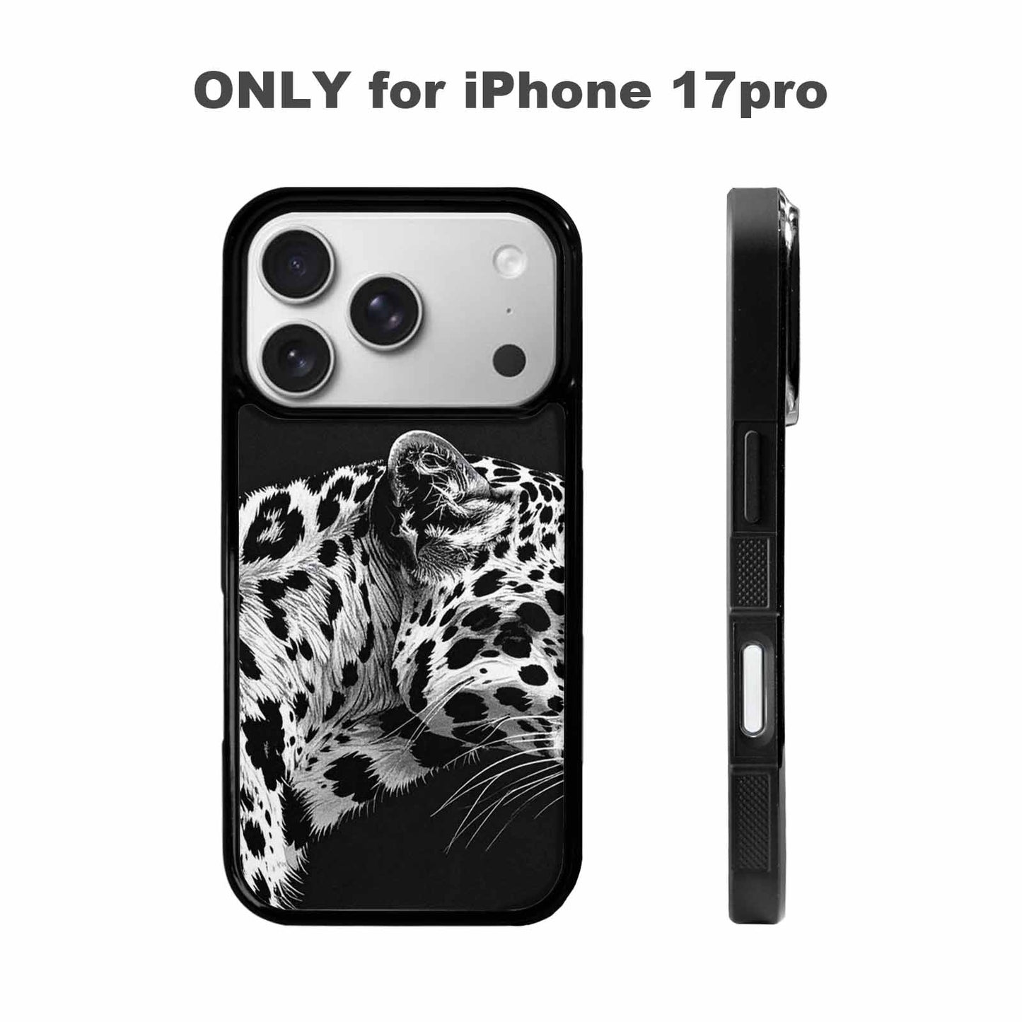 iPhone 17 Pro Case — Leopard Print Black And White Animal, Custom Made Phone Cover