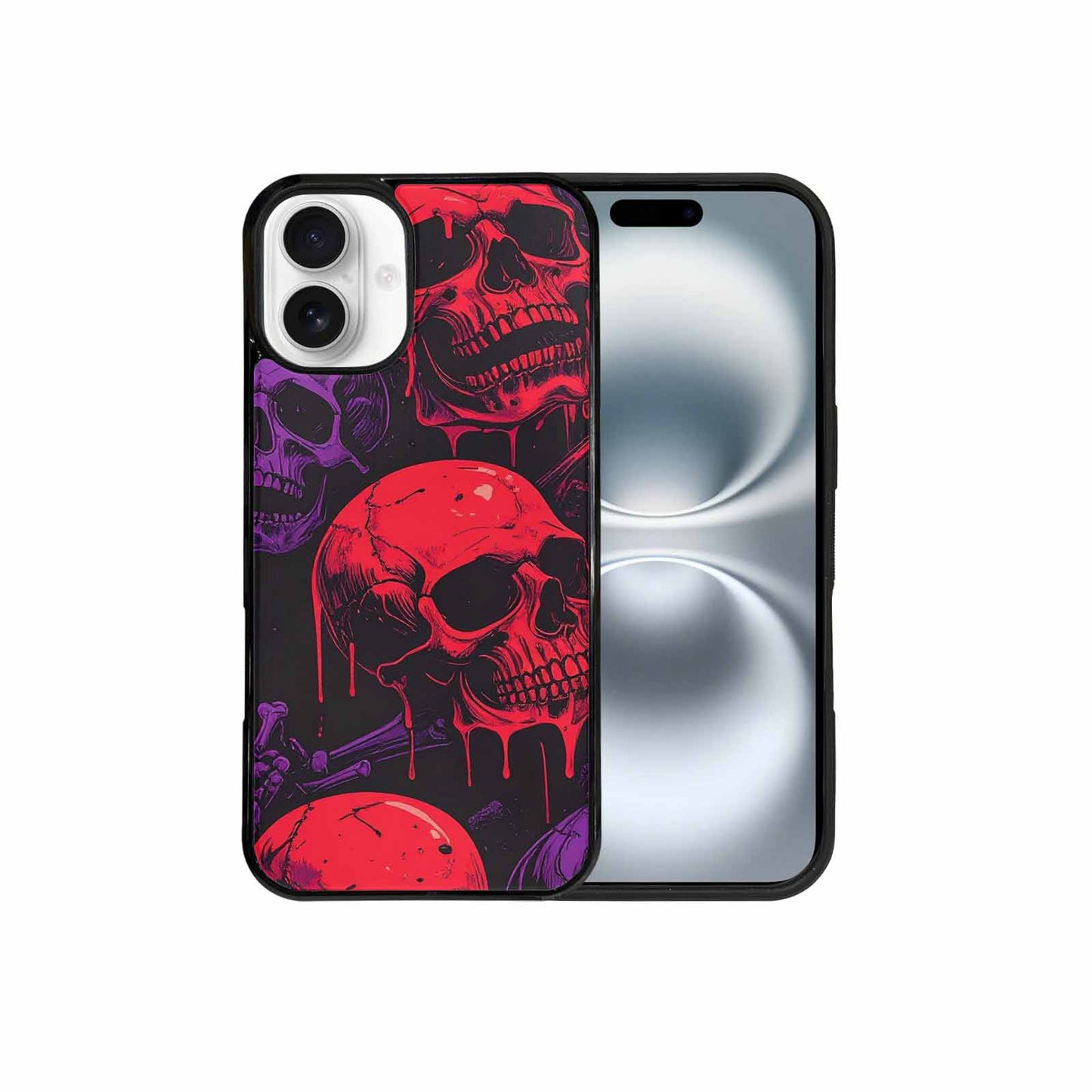 iPhone 16 Plus Case — Red Purple Skeletons Neon Drip Melting, Customized Protective Case