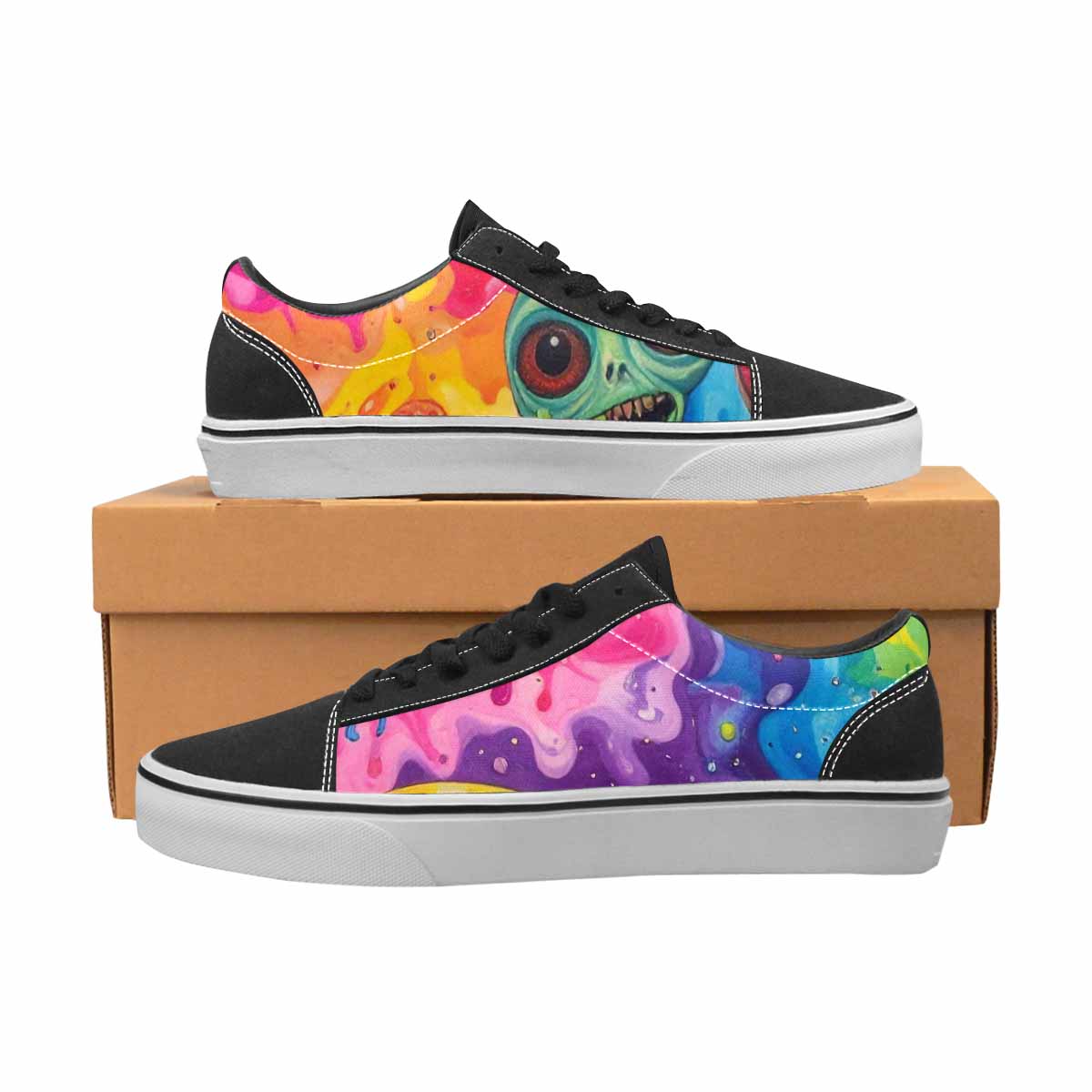 WOMEN'S Aliens  Tie Dye Lace-Up Canvas Neon Fantasy Custom Shoes
