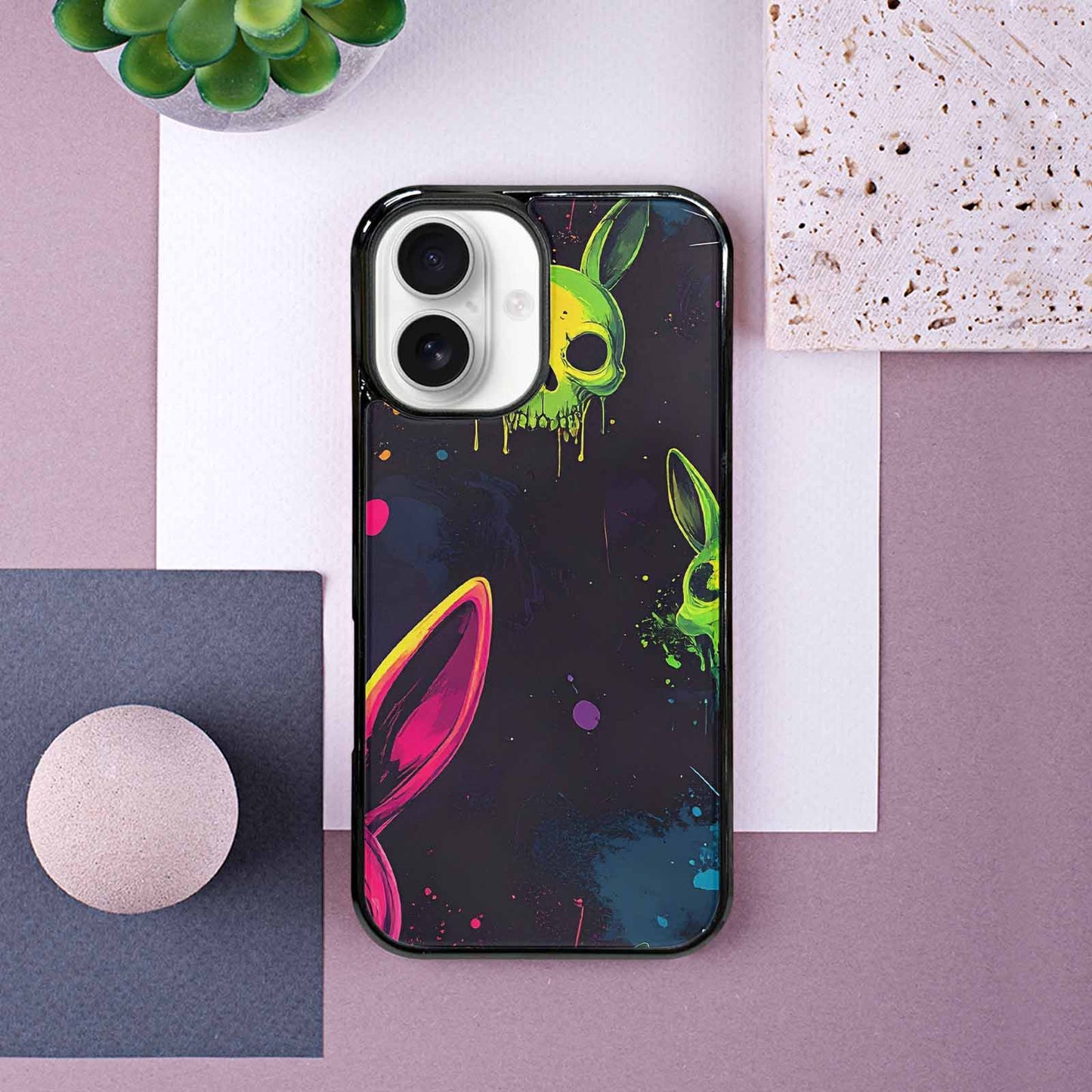 iPhone 16 Case — Radioactive Ghost Bunny Skull Small Radioactive, Customized Protective Case