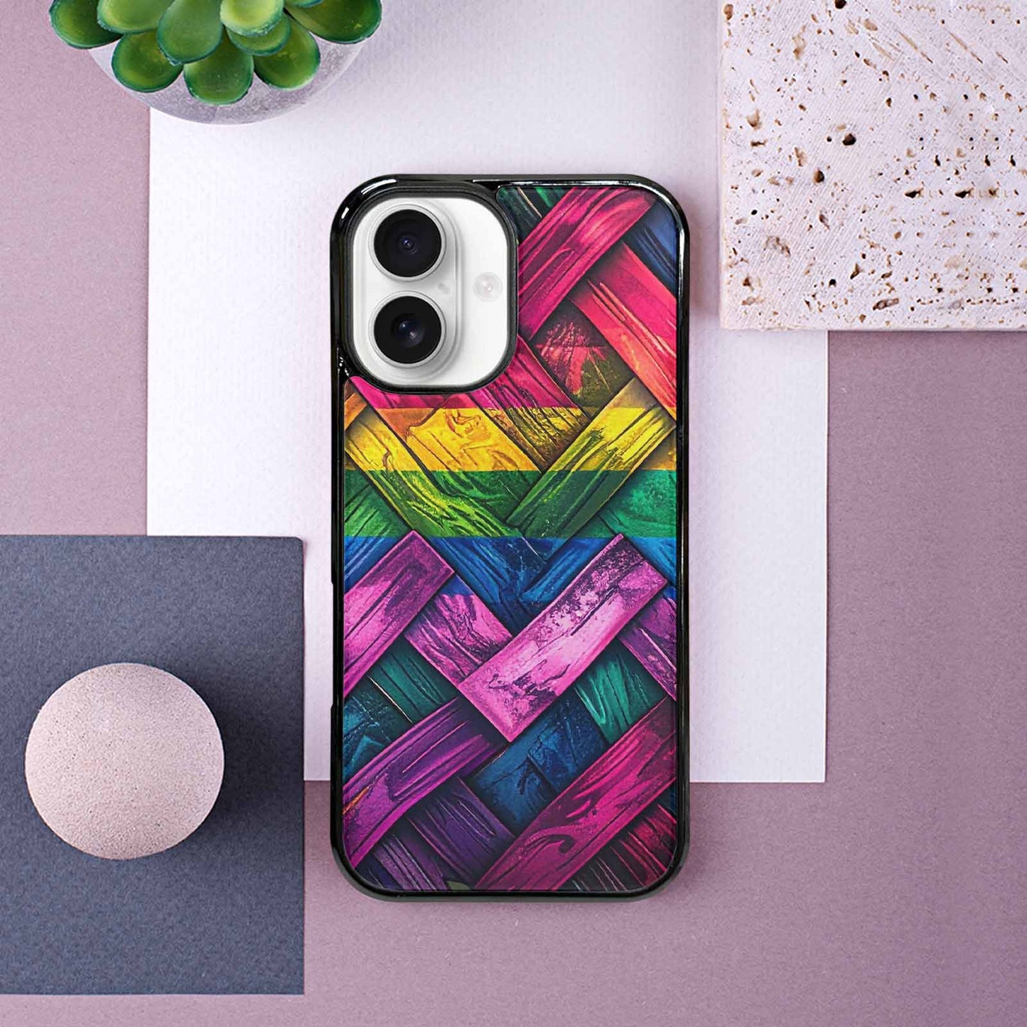 iPhone 16 Case — Polysexual Flag Color Theme Small Rainbow, Custom Phone Case