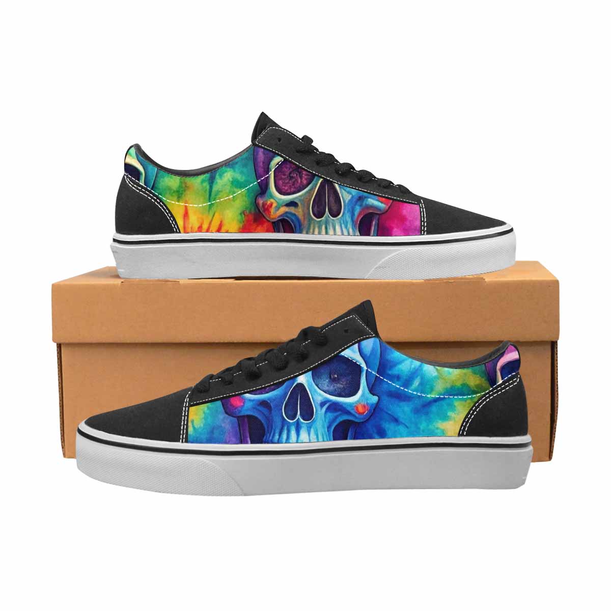 MEN'S Tie Dye Skulls Print Canvas Lace-Up Neon Fantasy Custom Shoes