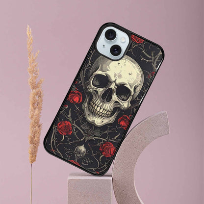 iPhone 15 Plus Case — Gothic Skulls Roses Custom, Unique Phone Case Design
