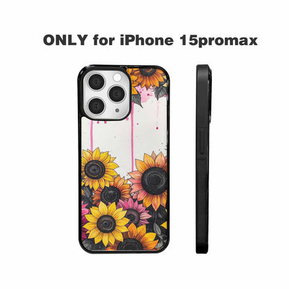 iPhone 15 Pro Max Case — Sunflower Burst Black Pink Ink Sunflowers, Personalized Phone Case