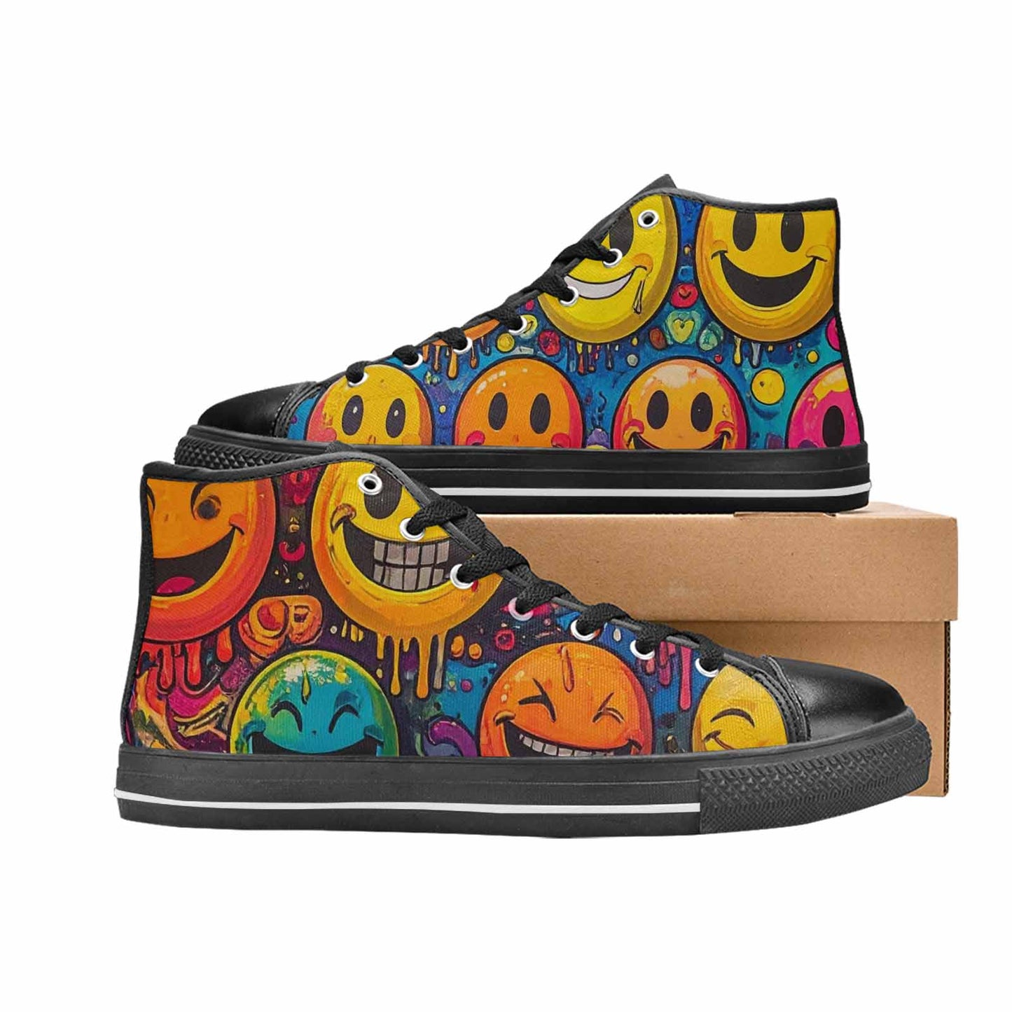 MEN'S Yellow Smiley Face High Top Canvas Vibrant Chaos Sneakers