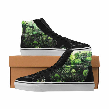 MEN'S Sea Creatures Black & Green Ink High Top Canvas Artist-designed Dark Academia Limited Edition Sneakers